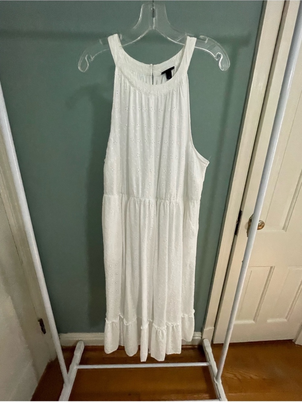Like New (washed, but not worn) White Eyelet Halter Midi Dress. 2X.
